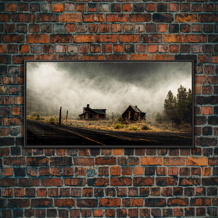 Ghost town canvas art, wild west theme, abandoned art