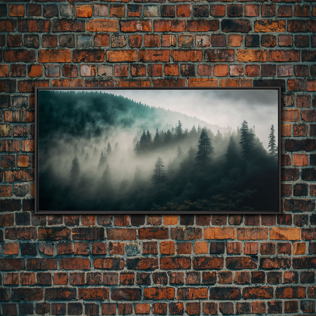 Foggy Forest wall art, relaxing art, zen art, framed canvas print, foggy landscape, trendy decor