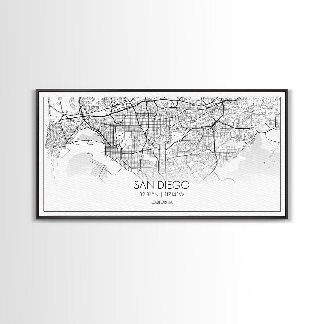 San Diego City Map, California Art, Map Print, Modern Wall Art, Wall Art, Canvas Art, Home Décor Prints, Friendship Gift, Horizontal Art