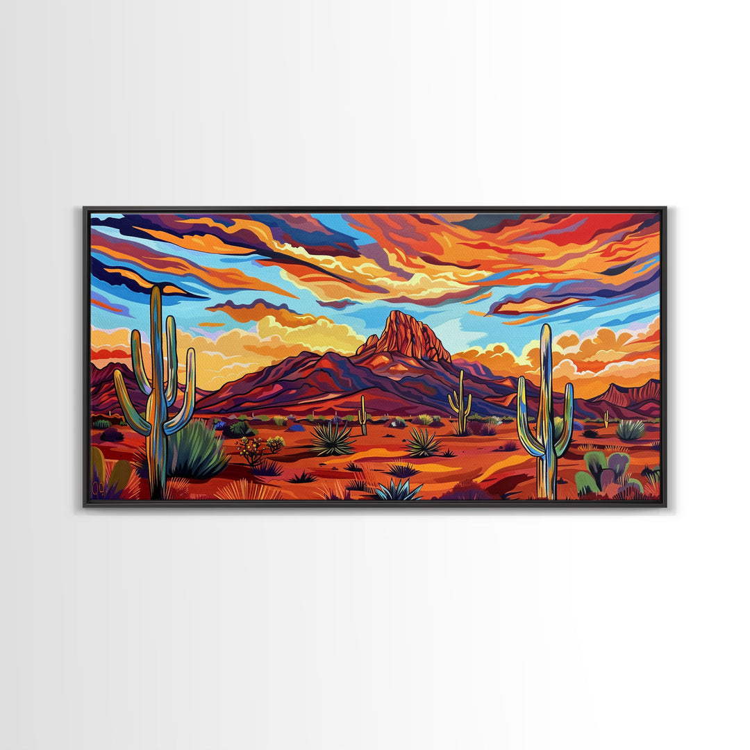 Serene Desert Sunset with Water Reflection, Framed Canvas Print for Bedroom Art, Ideal for Boho and Southwestern Decor
