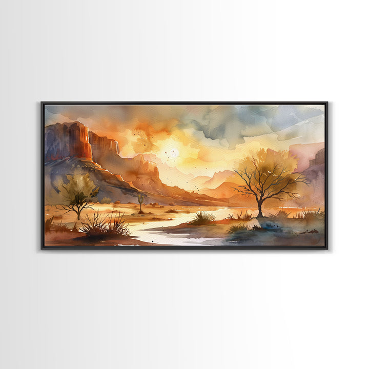 Foggy Rural Farmhouse Scene with Country Road, Charming Framed Canvas Print for Living Room, Rustic Wall Art, Vintage Decor