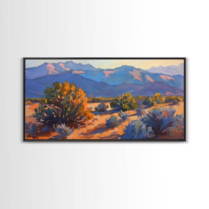 Serene Desert Landscape with Mountains, Beautiful Living Room Art, Framed Canvas Print, Farmhouse Style, Rustic Wall Decor
