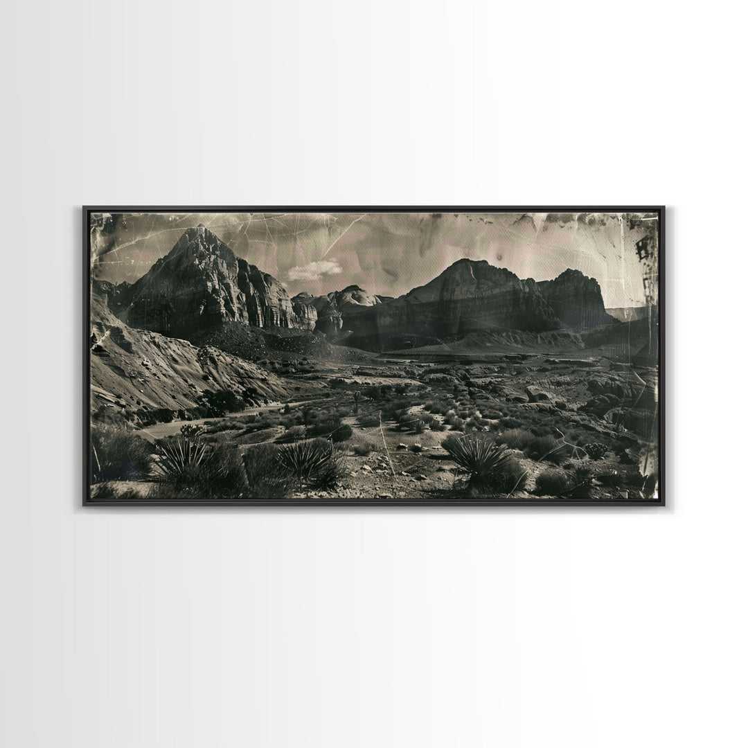 Majestic Mountain Range in Vintage Style, Framed Canvas Print for Living Room Decor, Ideal Bedroom Wall Art, Western Landscape