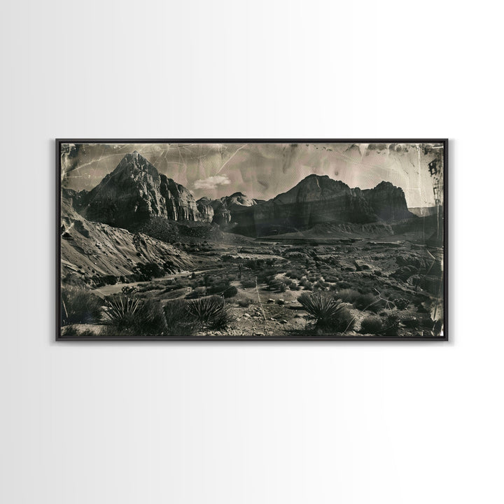 Majestic Mountain Range in Vintage Style, Framed Canvas Print for Living Room Decor, Ideal Bedroom Wall Art, Western Landscape