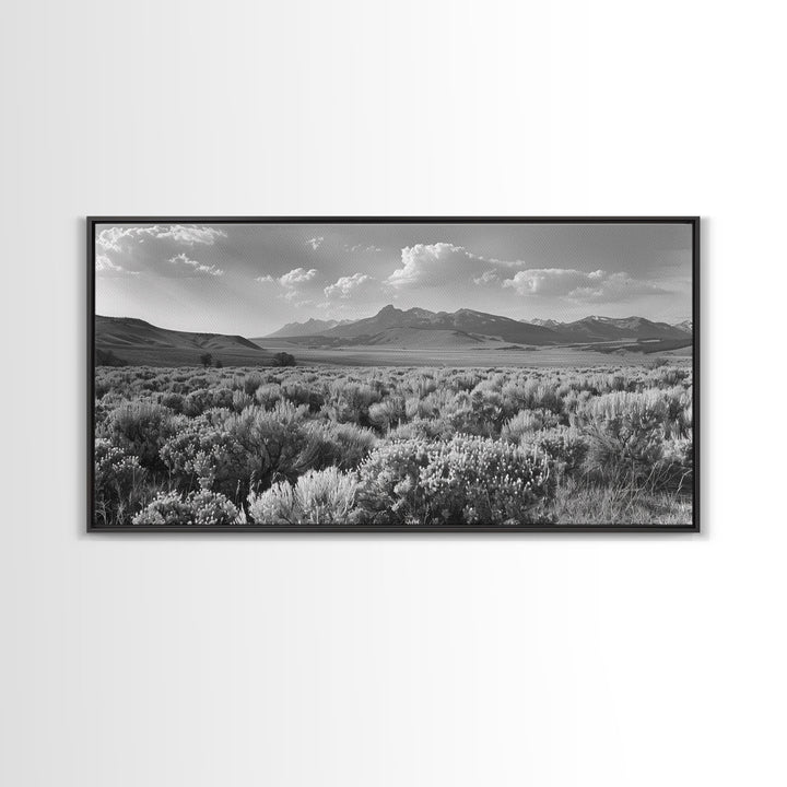 Mountain Range with Rolling Hills and Sagebrush, Framed Canvas Print Farmhouse Living Room Wall Art, Rustic Home Decor, Scenic Landscape Art
