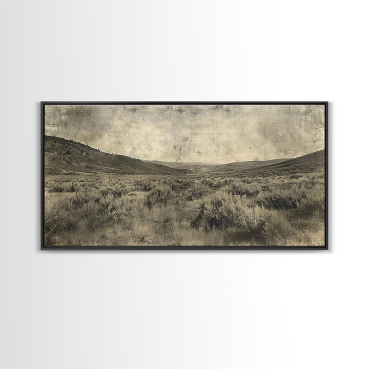 Expansive Desert Landscape with Rolling Hills Framed Canvas Print for Farmhouse Bedroom Wall Art Rustic Home Decoration, Scenic Nature Scene