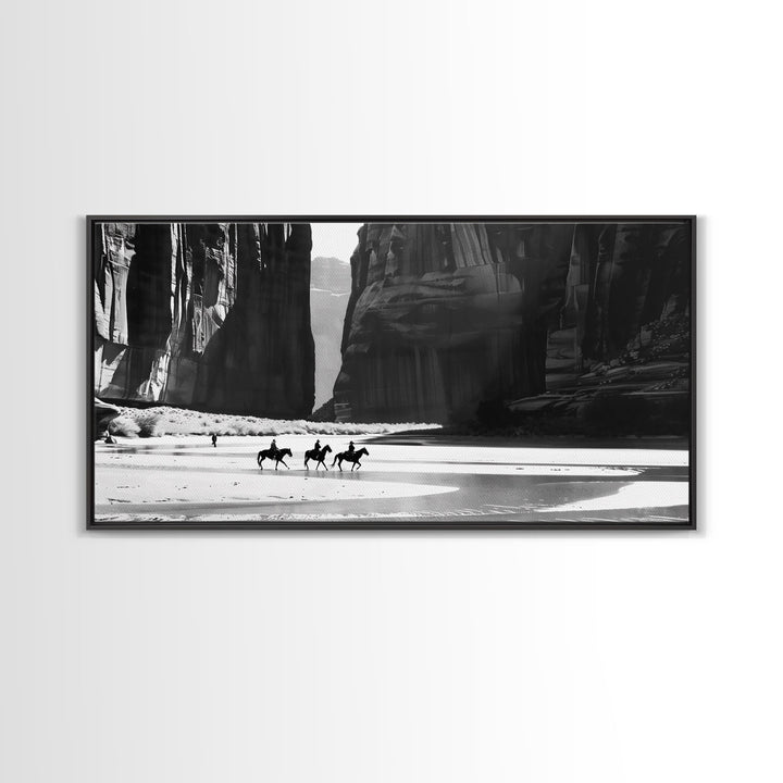 Cowboys Riding in Dusty Canyon, Striking Wall Art for Living Room or Bedroom, Framed Canvas Print, Home Decoration
