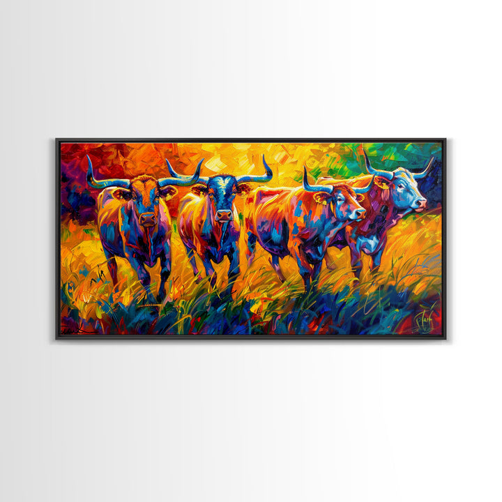 Expressive Cows in Abstract Colors, Perfect for Living Room Art, Framed Canvas Print, Bedroom Decor, Home Decoration, Modern Farmhouse Decor