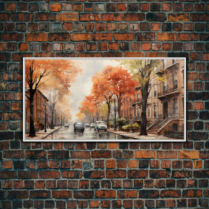 New York City In The Fall, Framed Canvas Print, NYC Decor, Fall Centerpiece, Watercolor Painting, City Painting, Fall Wall Decor