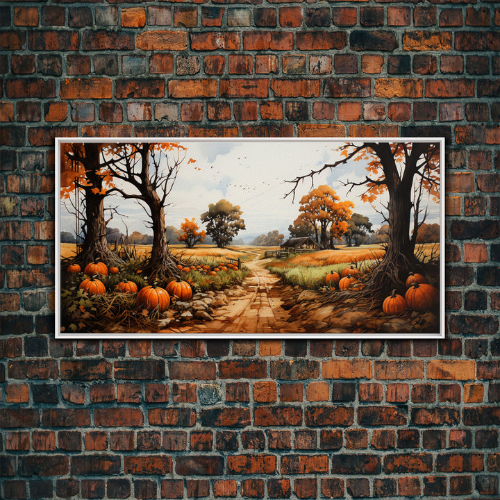The Pumpkin Patch, Pumpkins Stilll Life, Fall Decor, Farmhouse Wall Art, Framed Canvas Print, Vintage Inspired, Farmhouse Wall Art