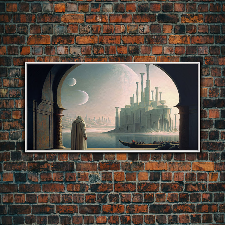 Two Moon Alien World, Dune Inspired Art, Framed Canvas Print, Scifi Art