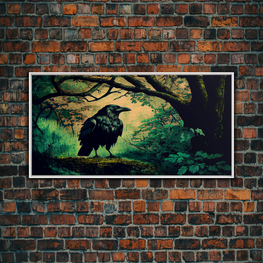 Raven Art Print, Framed Canvas Art, Black Bird, Crow Art