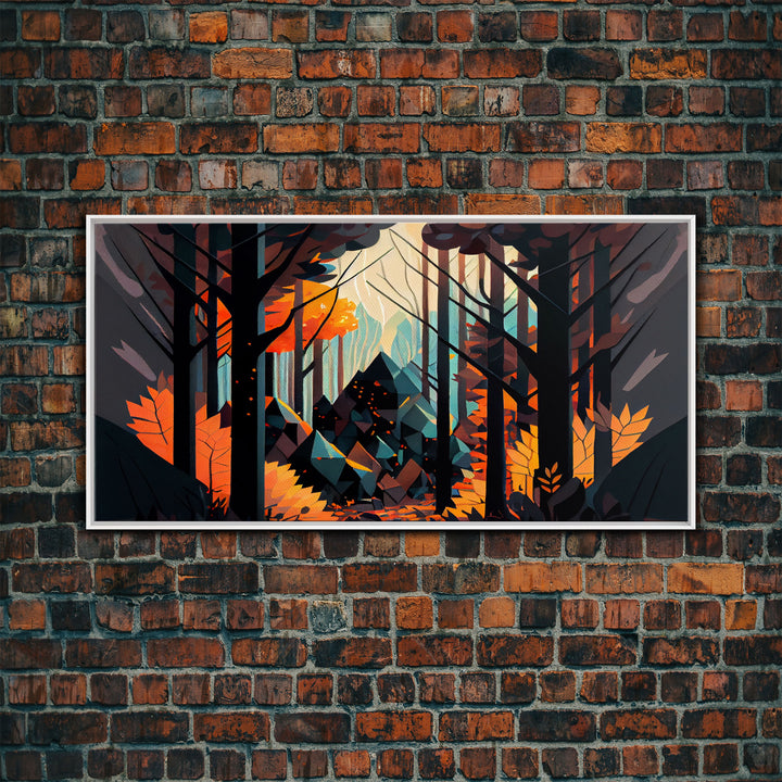 Forest fire seen through a kaleidoscope, framed canvas print, wall art