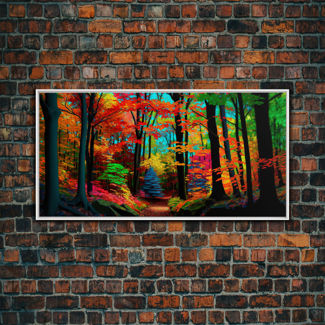 The Sacred Grove, Fantasy Art, Pop Art Forest Landscape, Framed Canvas Print, Colorful Forest Painting, Living Room Art