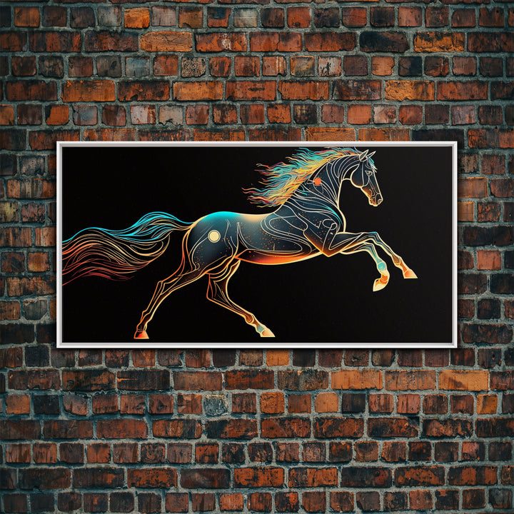 Steampunk Horse Automaton, Pop Art, Framed Canvas Print, Unique Wall Art, Living Room Decor, Huge Oversize Retro Style Art