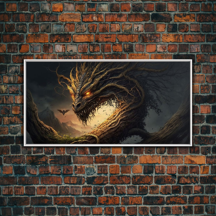 Forest Dragon Nidhogg, Norse Mythology, Framed Canvas Print, Fantasy Dragon Art, Fantasy Decor