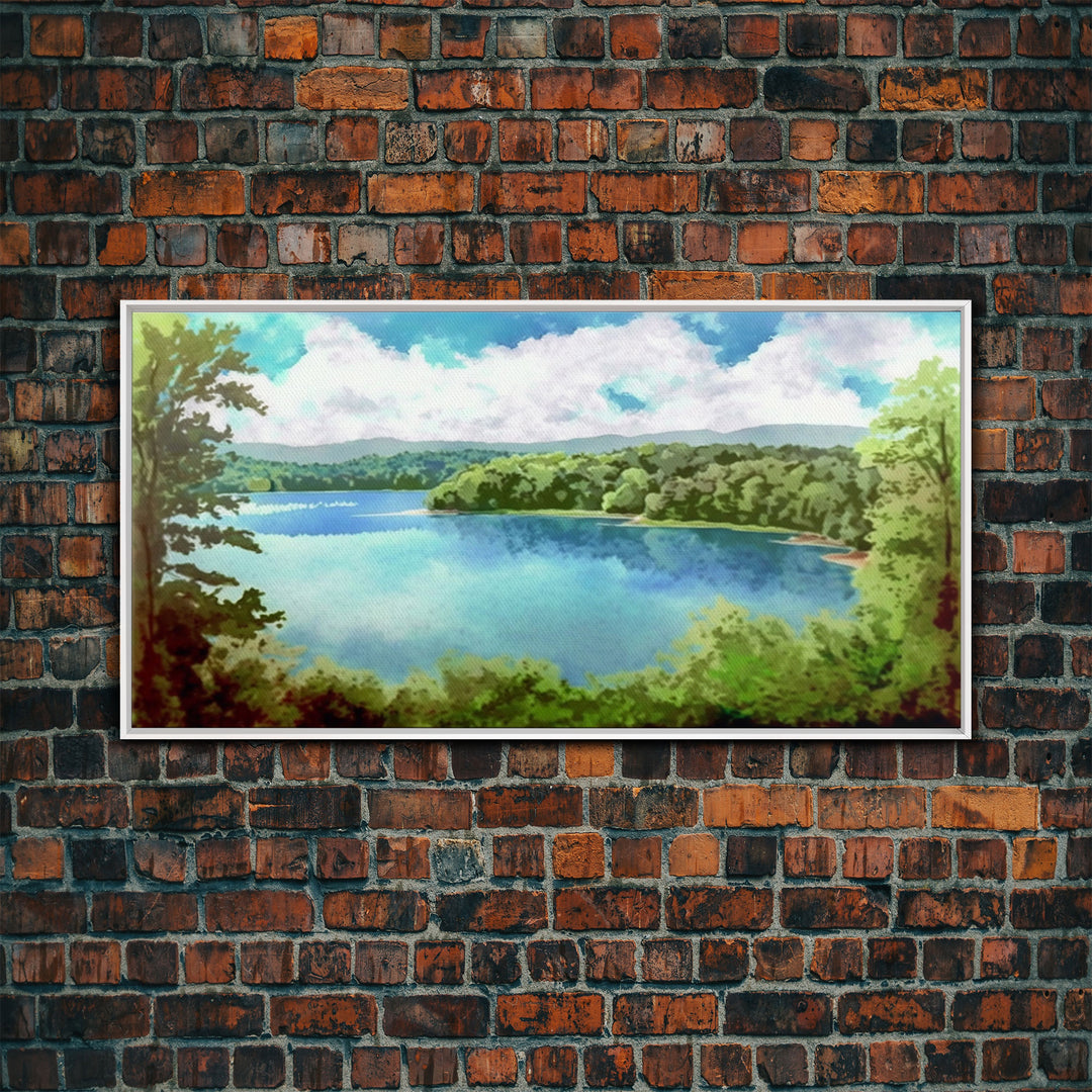 Lake Landscape, Lake Painting, Beach House Decor, Vintage Landscape, Scenery Print, Framed Canvas Print, Framed Art, Pacific Northwest Art