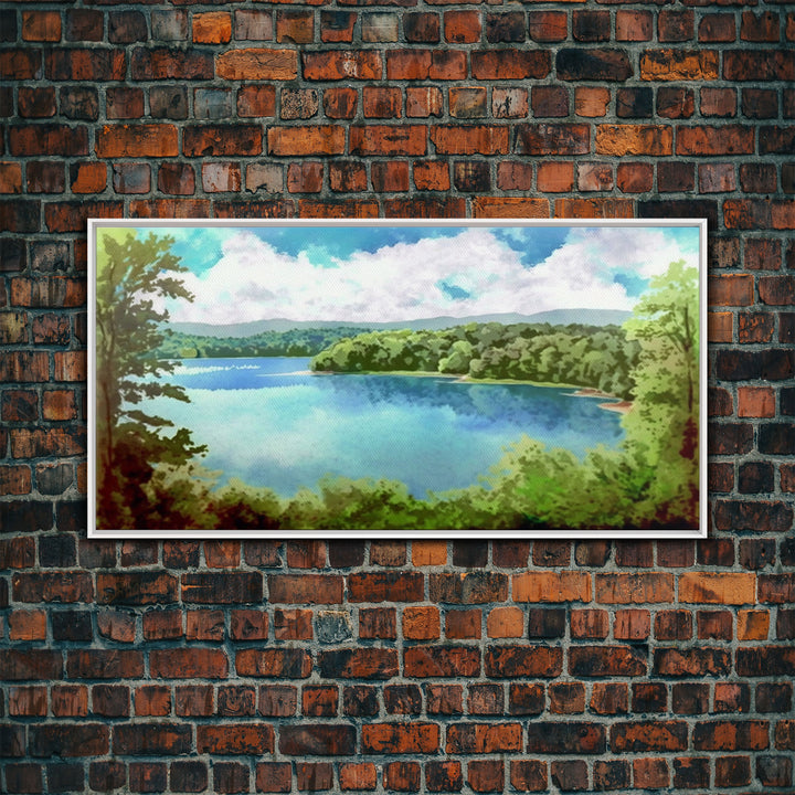 Lake Landscape, Lake Painting, Beach House Decor, Vintage Landscape, Scenery Print, Framed Canvas Print, Framed Art, Pacific Northwest Art