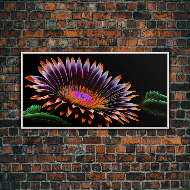 Neon Flowers Wall Art, Framed Canvas Print, Original Flower Painting, Mother's Day Gift, Floral Decor, Black Background Flower Art