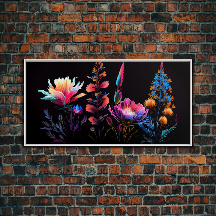 Colorful Floral Wall Art, Mother's Day Gift, Gift For Mom, Black background, Wild Flowers, Nature Art, Rustic Farmhouse Art, Minimalist Deco
