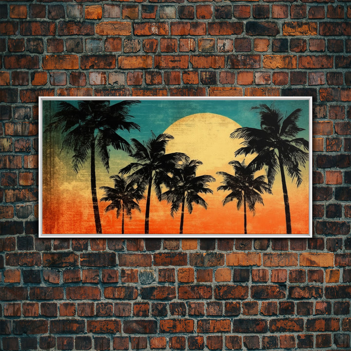Sunset Wall Decor, Palm Trees Wall Art, Tropical Wall Art, Orange, Panoramic Wall Decor, Canvas Print, Wall Art, Framed Canvas Art