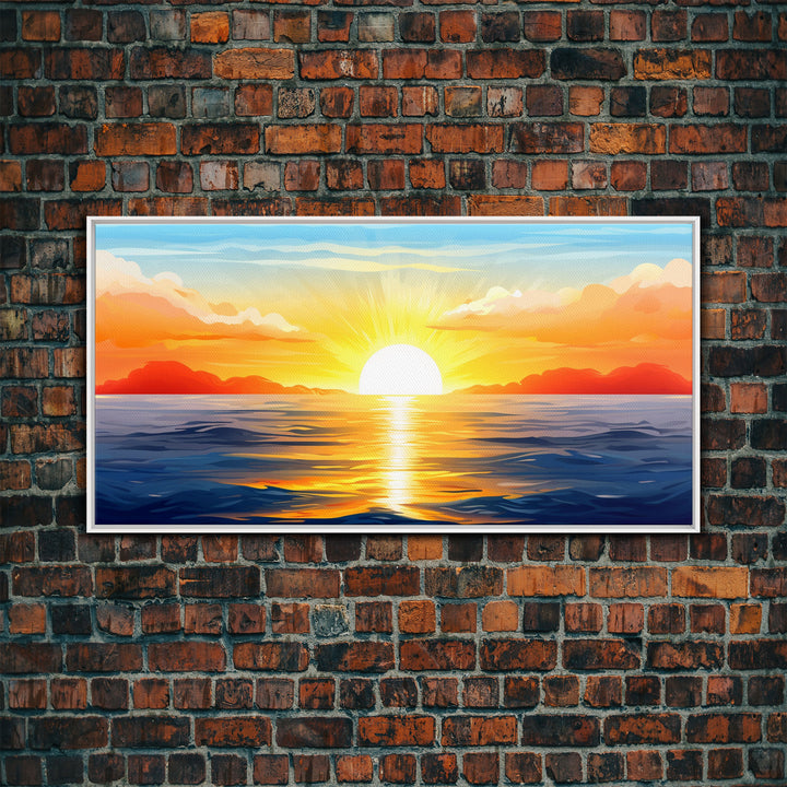 Sunset Painting Wall Decor, Ocean Art, Seascape Wall Decor, Nature Print, Panoramic Wall Decor, Canvas Print, Wall Art, Framed Canvas Art