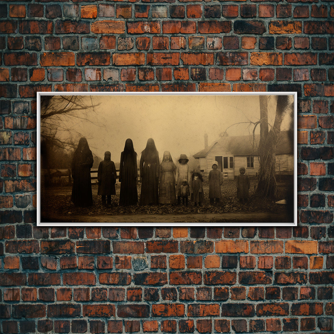 Spooky Ghost Family, Vintage Tin Type Photography Art, Framed Canvas Print, Dark Academia, Spooky Victorian Halloween Decor, Spoopy Ghosts