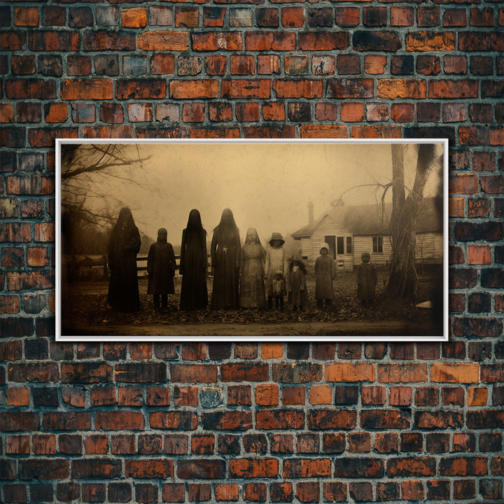 Spooky Ghost Family, Vintage Tin Type Photography Art, Framed Canvas Print, Dark Academia, Spooky Victorian Halloween Decor, Spoopy Ghosts