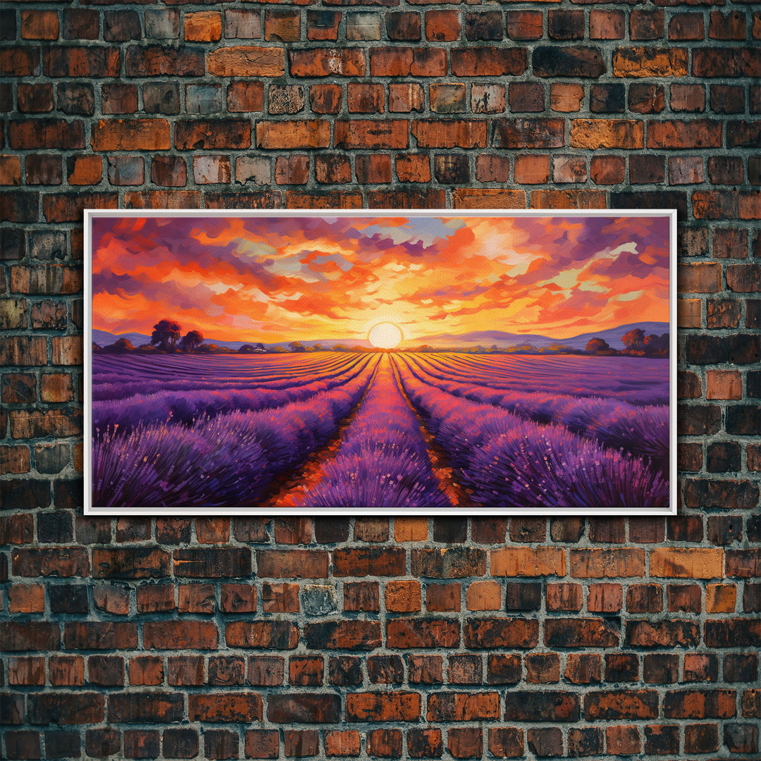 Lavender Fields, Framed Canvas Print, Purple Art, Southwestern Decor, Farmhouse Art, Centerpiece Art, Digital Wall Art, Landacape Painting