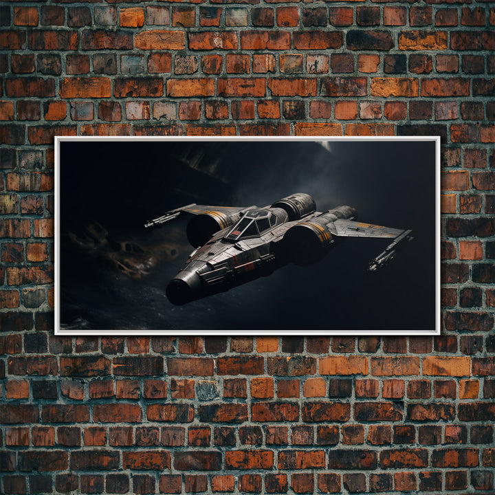 The Star Fighter, Cool Scifi Wall Art, Scifi Art, Framed Canvas Print, Gull Wing Space Ship, Unique Art, Alien Wall Art, Space Ship Art