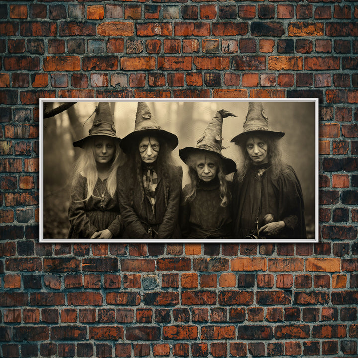 The Coven, Witch Art, Witch Decor, Creepy Halloween Decor, Framed Canvas Print, Vintage Tintype Photo Art, Halloween Art Print