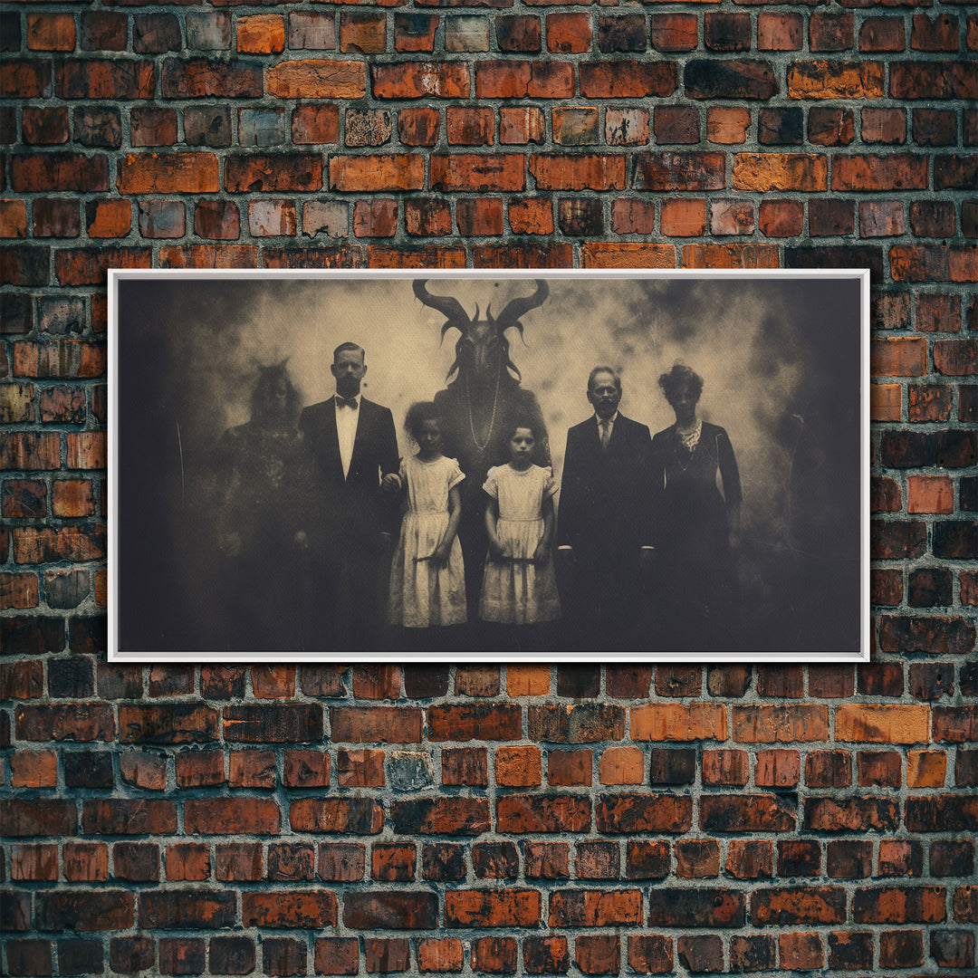 The Demon Cult, Haunted Art, Creepy Halloween Decor, Framed Canvas Print, Vintage Tintype Photo Art, Halloween Print