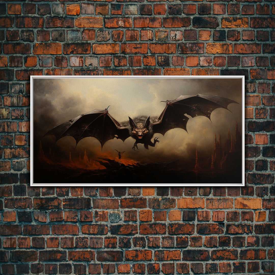 Vampire Bat Painting, Vintage Poster, Framed Canvas Print, Art Poster Print, Dark Academia, Dracula, Halloween Decor, Halloween Art Print