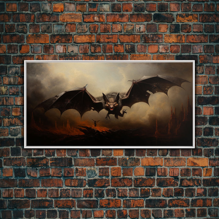 Vampire Bat Painting, Vintage Poster, Framed Canvas Print, Art Poster Print, Dark Academia, Dracula, Halloween Decor, Halloween Art Print