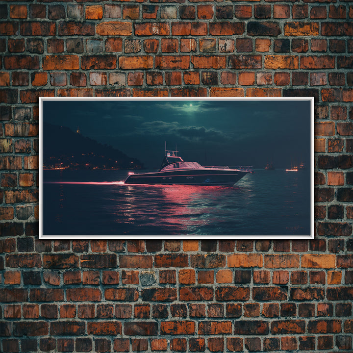 Night Cruise, Vaporwave Yacht Decor, Nautical Framed Canvas Print, Eclectic Retro Wall Art, 1980s Vibes Decor, Vintage Photography