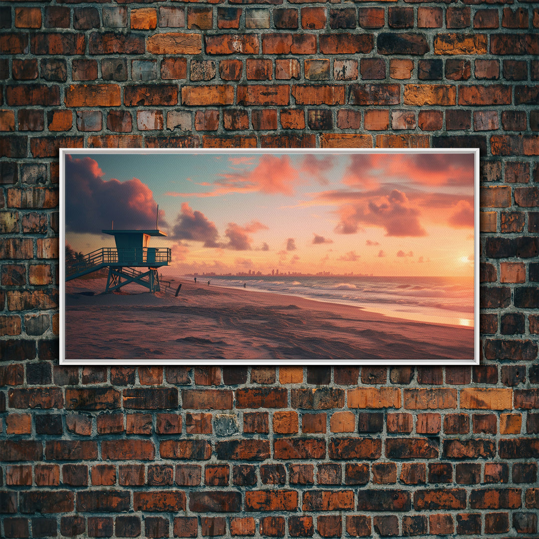 Beach At Sunset Vaporwave Decor, Nautical Framed Canvas Print, Eclectic Retro Wall Art, 1980s Vibes Decor, Vintage Photography, Liminal Art