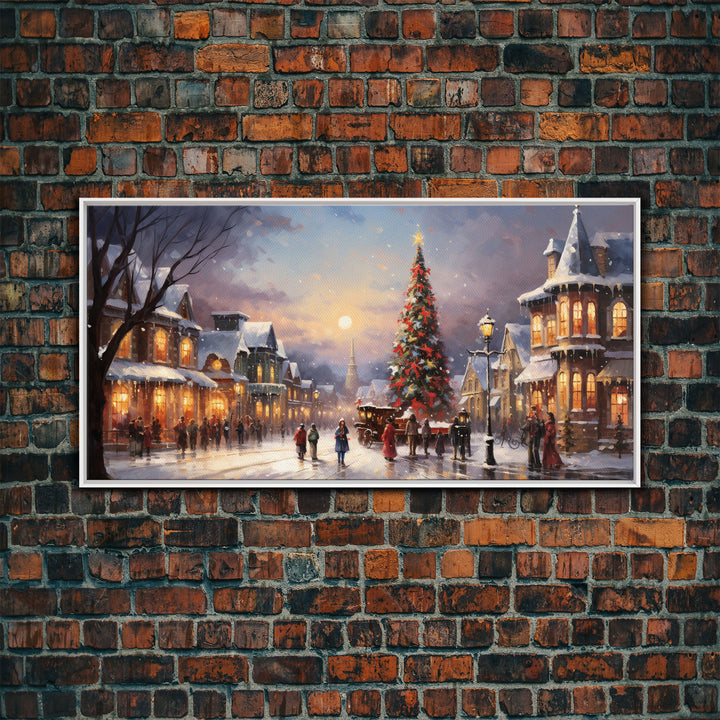 Christmas Tree In The Town Square - Winter Art - Christmas Gift Idea - Framed Canvas Print - Winter Wall Decor, Winter Print Christmas Decor