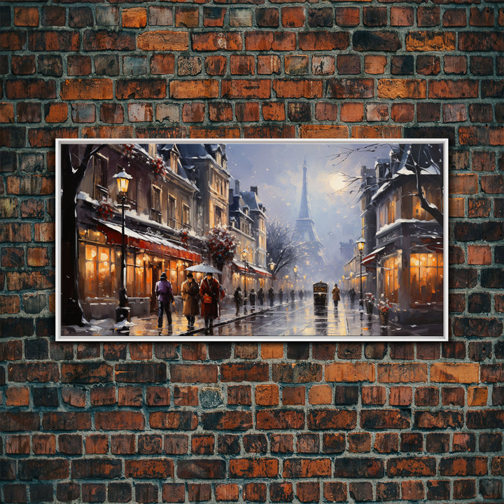 Christmas in Paris - Framed Canvas Print - Winter Decor - Winter Centerpiece Wall Art - Christmas Painting - Vintage Holiday Decor