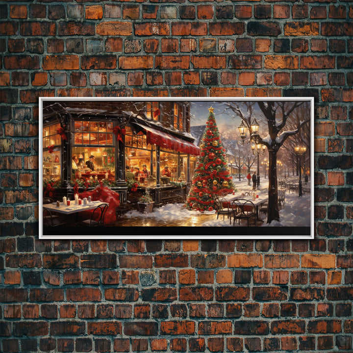 Retro 50s Diner Decorated For Christmas, Framed Canvas Print, Christmas Wall Art, Christmas Decor, Mom Christmas Gift, Christmas Village
