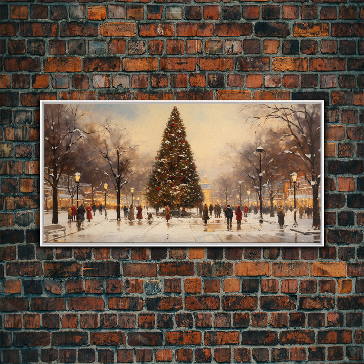 Cute Christmas Village Art, Christmas Decor, Framed Canvas Print, Holiday Painting, Seasonal Decor, Christmas Tree Art Christmas Centerpiece