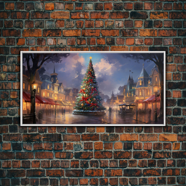 Christmas Decor Handmade, Framed Canvas Print, Beautiful Winter Wonderland Christmas Village, Christmas Tree Art