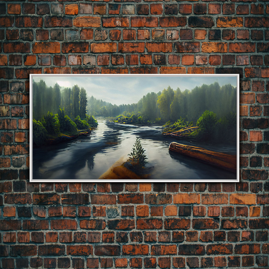 Flowing River wall decor, ready to hang canvas print wall art, blue river cabin art, lake house art