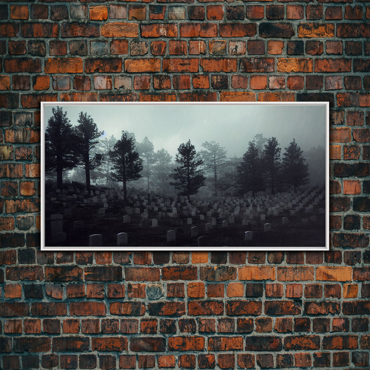 Creepy Haunted Cemetery, Spooky Halloween Art, Graveyard, ready to hang canvas print wall art, Black And White Art, Halloween Decor