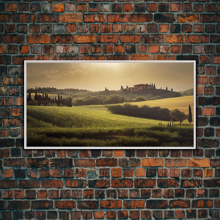 Italian Countryside At Sunset, Watercolor Style, Vintage Style Italy Art, ready to hang canvas print wall art, Guest Room Decor