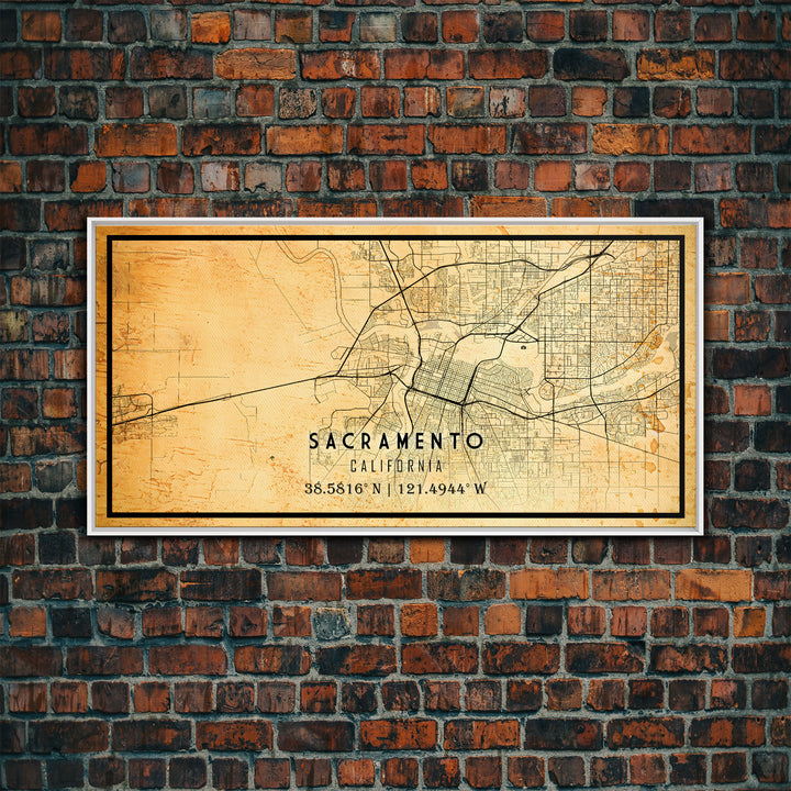 Vintage Sacramento map print poster or framed canvas | Sacramento city map print poster canvas | Sacramento, California print poster canvas