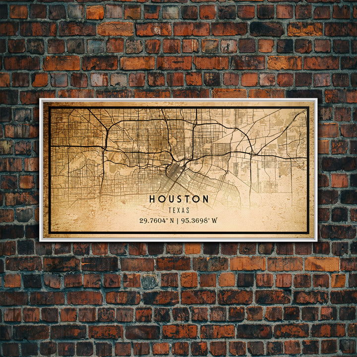 Distressed Houston map print poster canvas print, framed road map art, Texas map print poster canvas, Houston city map print poster canvas