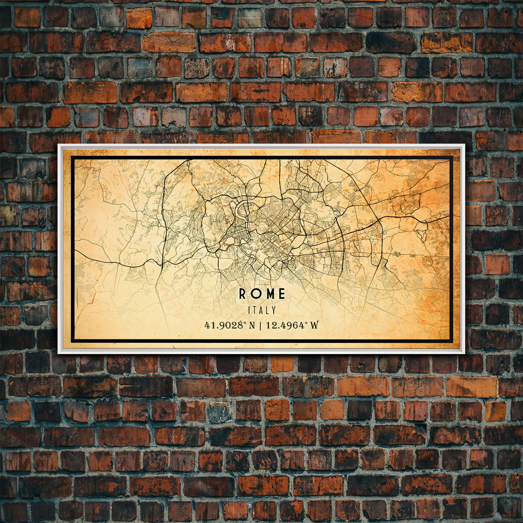 Old Rome Italy City Map Wall Art Canvas Print, Vintage Style Rome Italy Map, Framed Wall Art, Cool Rome Italy Wall Art, Office Decor
