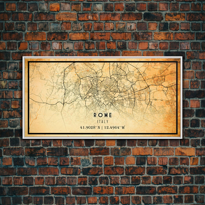 Old Rome Italy City Map Wall Art Canvas Print, Vintage Style Rome Italy Map, Framed Wall Art, Cool Rome Italy Wall Art, Office Decor