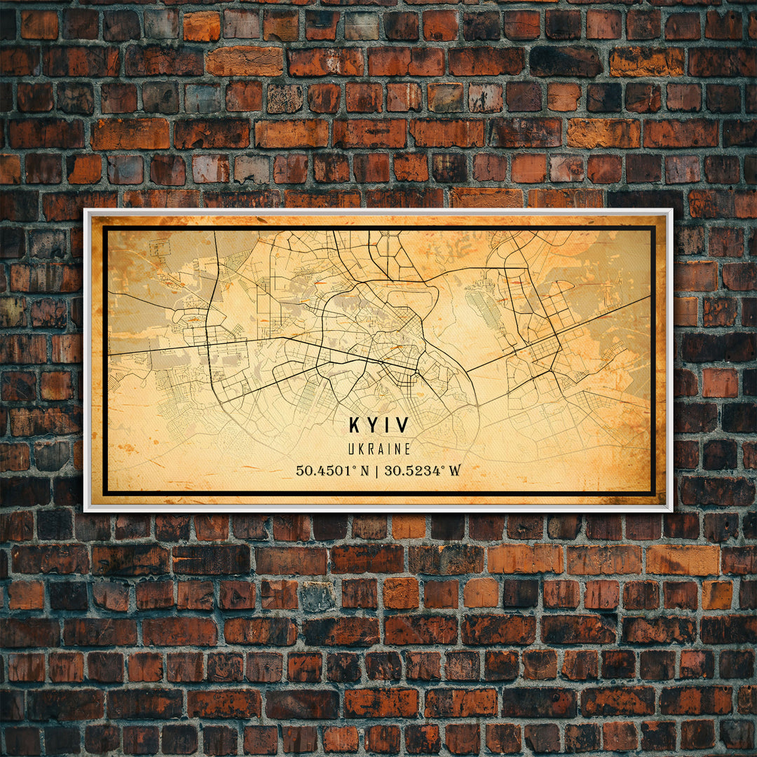 Old Kyiv Ukraine City Map Wall Art Canvas Print, Vintage Style Kyiv Map, Framed Wall Art, Cool Kyiv Ukraine Wall Art, Office Art