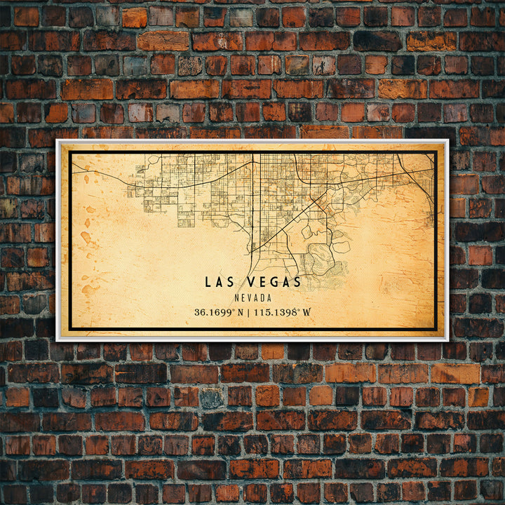 Old Las Vegas City Map Wall Art Canvas Print, Vintage Style Las Vegas Map, Framed Wall Art, Cool Las Vegas Nevada Wall Art, Office Decor